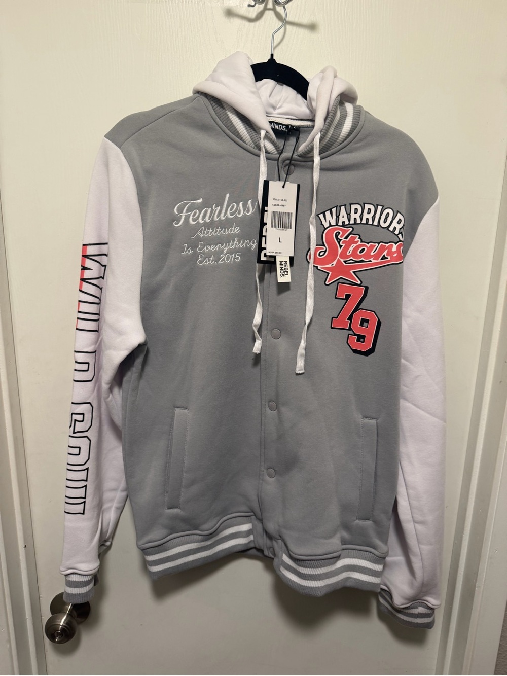Fearless Attitude Grey & White Hoodie Jacket - Warrior Stars 79